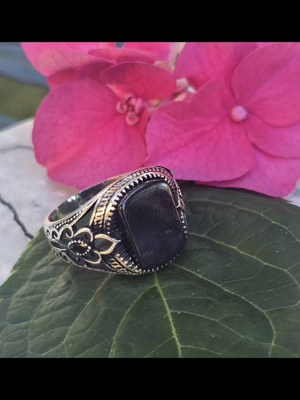 Sterling Silver Black Onyx Unisex Signet Ring Size 10